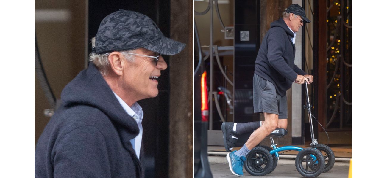 Kelsey Grammer, 69, seen happily riding a scooter due to recent foot injury.