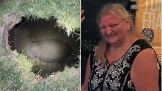 Grandma falls into sinkhole while searching for cat.