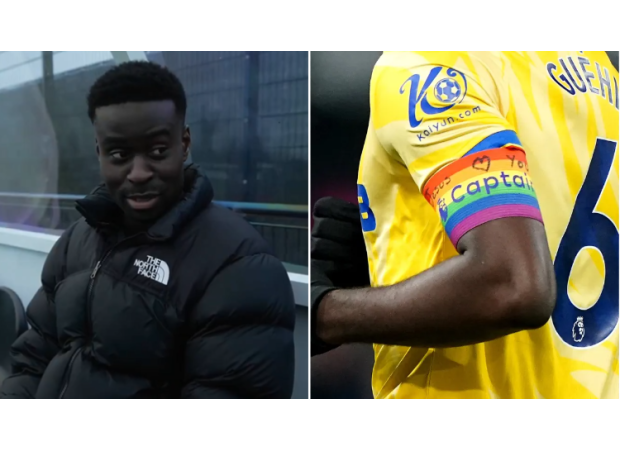 Marc Guehi of England and Crystal Palace shares the reason behind writing 'I love Jesus' on his LGBTQ+ rainbow armband.