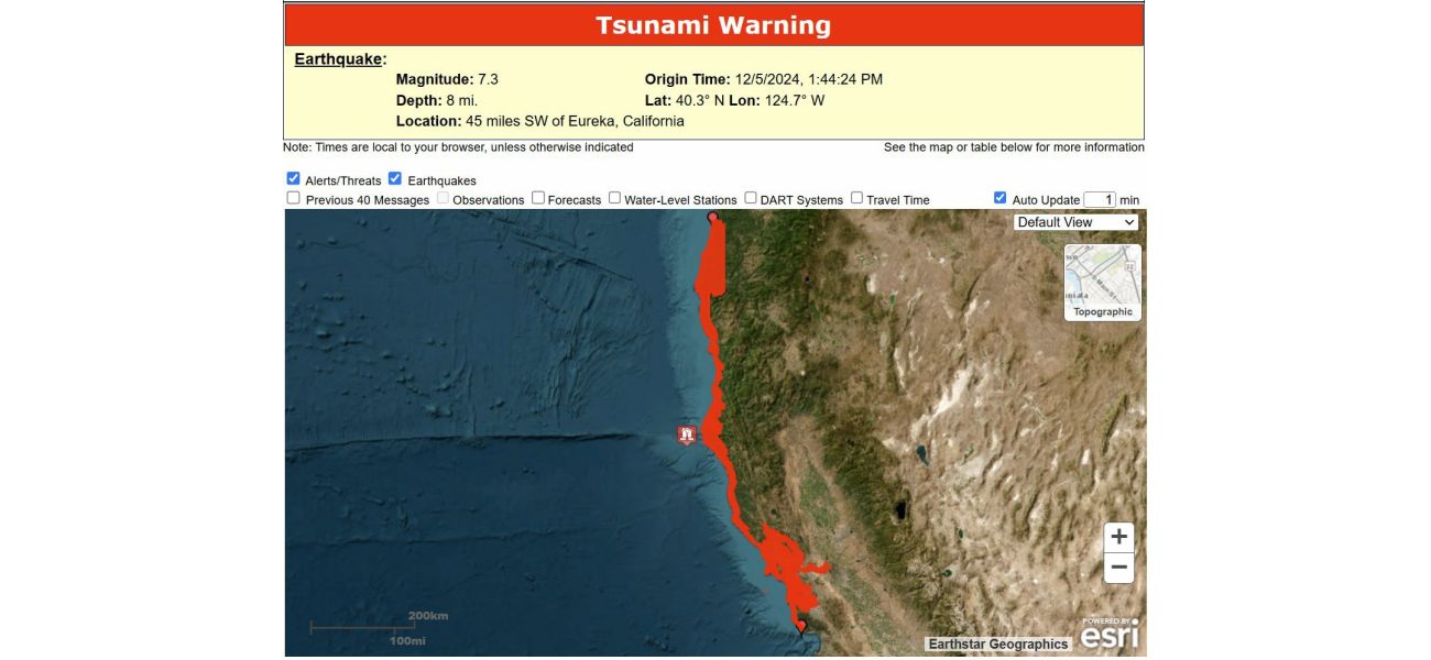 A tsunami alert has been called off following a 7.0 earthquake off the coast of California.
