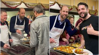 Prince William surprises guests by cooking Christmas dinner in an apron.