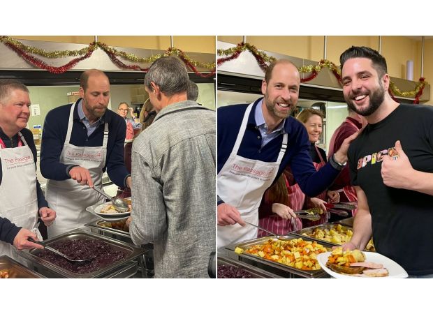 Prince William surprises guests by cooking Christmas dinner in an apron.
