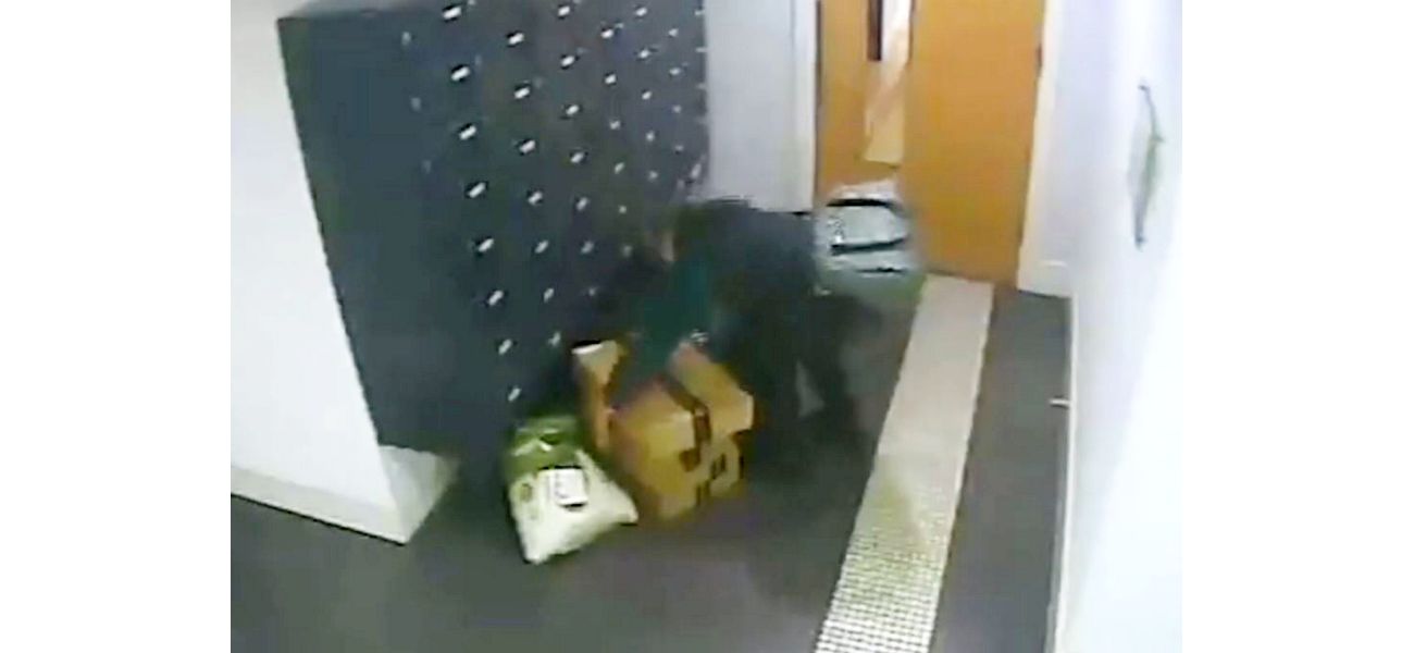 A woman boldly takes Amazon packages from apartment building.
