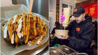 New UK store for popular jacket potato truck with long queues, known for its 'magnificent' offerings, now open.