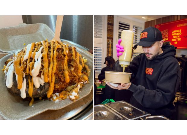 New UK store for popular jacket potato truck with long queues, known for its 'magnificent' offerings, now open.