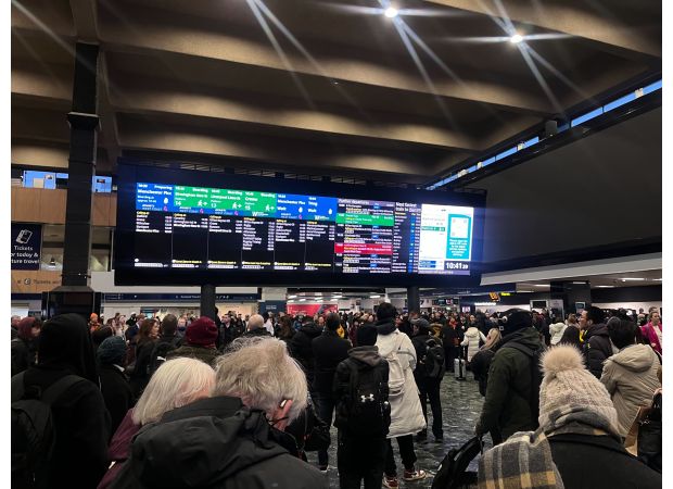 Delays and cancellations at Euston station in London due to rail disruptions.