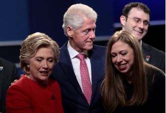 The Clintons encourage people upset with current politics to stay engaged in public service.