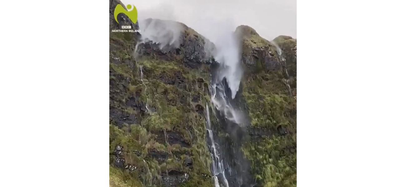 A remarkable video of Storm Darragh captures a waterfall reversing its flow in high winds in the UK.