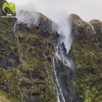A remarkable video of Storm Darragh captures a waterfall reversing its flow in high winds in the UK.