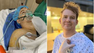 A man fell 50 feet onto concrete but surprisingly sustained only minor injuries.