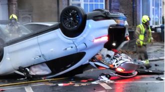 25-year-old woman hospitalized after hit-and-run accident.