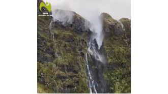 A remarkable video of Storm Darragh captures a waterfall reversing its flow in high winds in the UK.