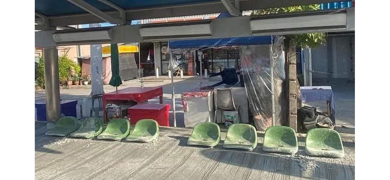 A newly constructed bus stand has been rendered unusable as builders mistakenly poured concrete over it.