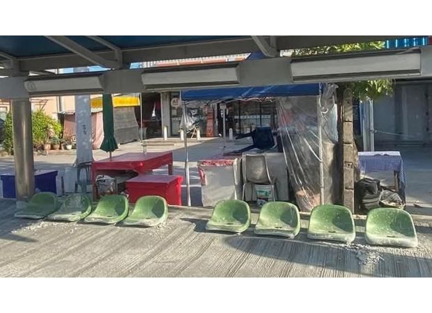 A newly constructed bus stand has been rendered unusable as builders mistakenly poured concrete over it.