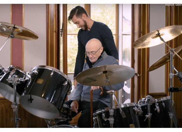 After 15 years of poor health, Phil Collins returns to the drums for the first time.