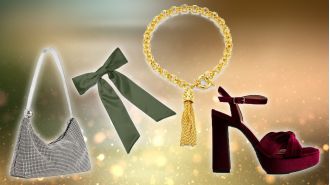Shine bright with eye-catching accessories like earrings and hair bows for the holiday season.