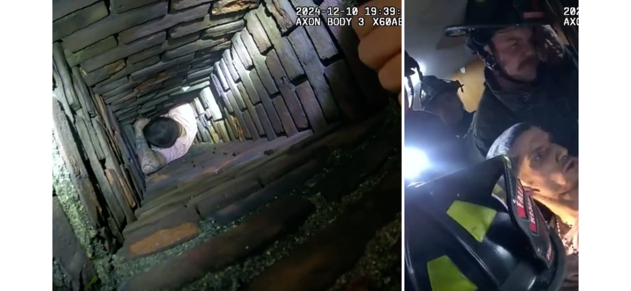 Police caught a man on bodycam trying to escape through a chimney, but getting stuck instead.