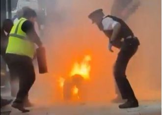 In a dispute with his partner, a man lit himself on fire in front of law enforcement.