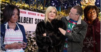 Christmas on EastEnders brings drama as old favorites suffer and former partners reconnect.