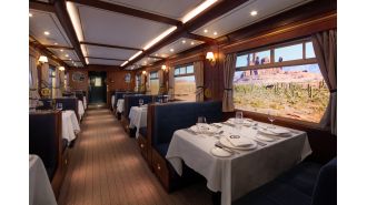 This train-themed restaurant is far from the actual tracks, but still gives off the vibe.