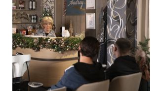 A disturbing video from Coronation Street depicts Audrey trapped as dangerous criminals approach.