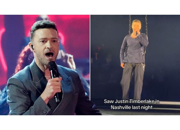 Justin Timberlake's risque clothing malfunction at a concert creates buzz on social media.