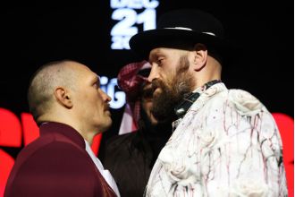 Fury and Usyk have intense 10-minute stare down in a private emotional setting.