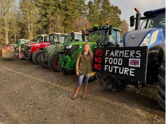 Nearly 200 Scottish farmers hold tractor rally in opposition to Labour's proposed tax on family farms.
