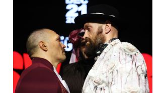 Fury and Usyk have intense 10-minute stare down in a private emotional setting.