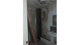A person runs away from a mold-ridden apartment when the smell of sewage seeps through the walls.