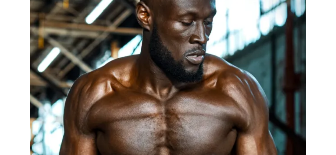 Rapper Stormzy reveals toned physique following rigorous diet and exercise regimen.