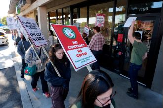 Workers at Starbucks protest and force the closure of approximately 60 stores across the United States.