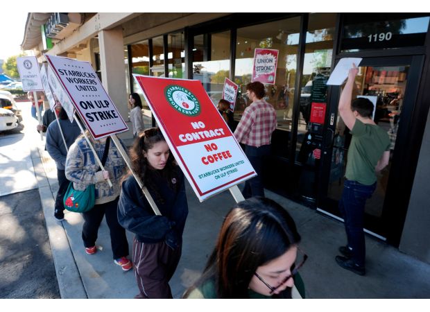 Workers at Starbucks protest and force the closure of approximately 60 stores across the United States.