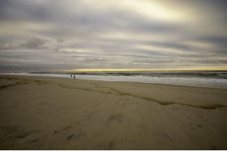 Beachgoers on evening walk find human jawbone in sand.