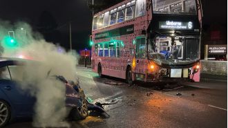 A young girl is believed to be badly hurt following a car accident involving a bus.