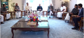 Leaders of NDA, such as Amit Shah and Chandrababu Naidu, gather at BJP chief's home for meeting.