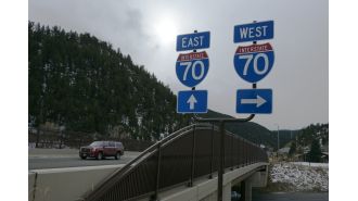I-70 heading west closed due to snowy conditions in the mountains.