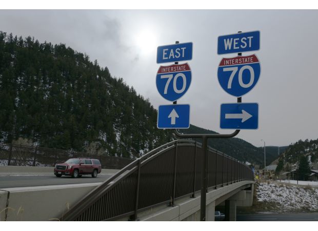 I-70 heading west closed due to snowy conditions in the mountains.