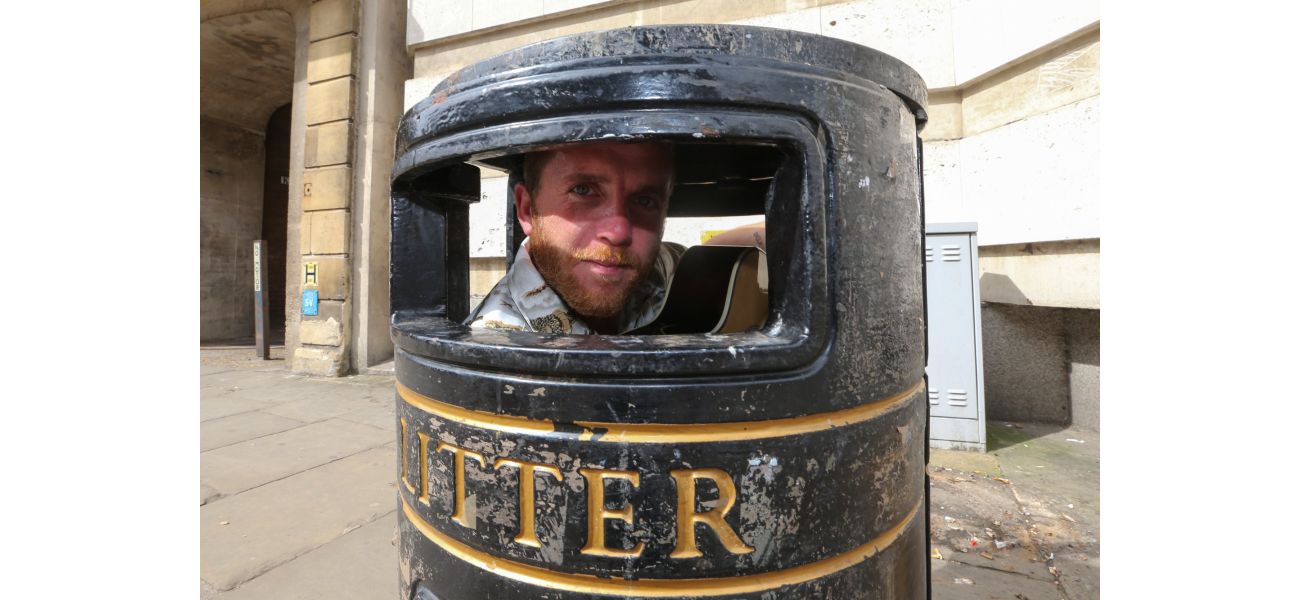 A tale of a 5ft 9 busker who fits himself inside a bin with his guitar.