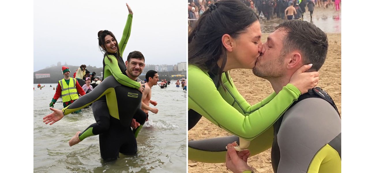 A former Royal Marine surprises his girlfriend by proposing to her during a Boxing Day swim.