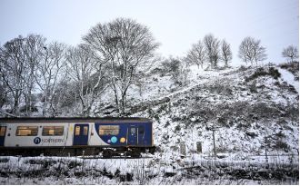 The UK weather map displays locations where snow is expected on New Year's Eve.