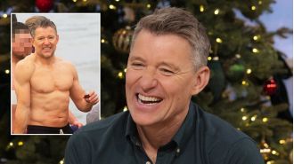 TV host Ben Shephard surprises with toned abs during holiday swim.