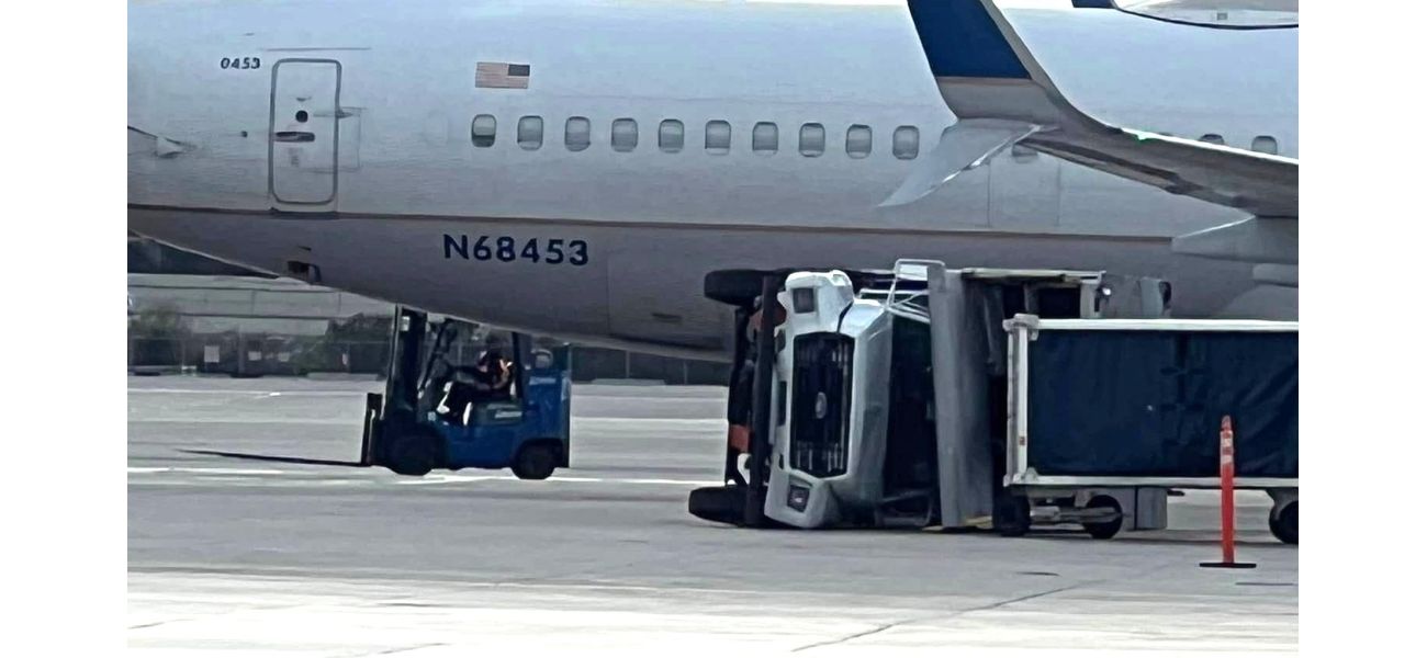 A plane collides with a truck and overturns it on the airport runway.