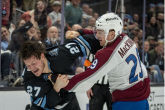 Lehkonen's hattrick leads Avalanche to victory over Utah in intensifying local rivalry.