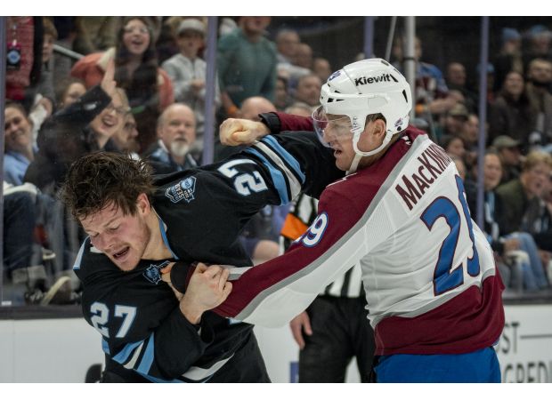 Lehkonen's hattrick leads Avalanche to victory over Utah in intensifying local rivalry.