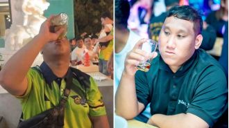 A man died after accepting a £700 dare to drink a whole bottle of whiskey as a street seller.