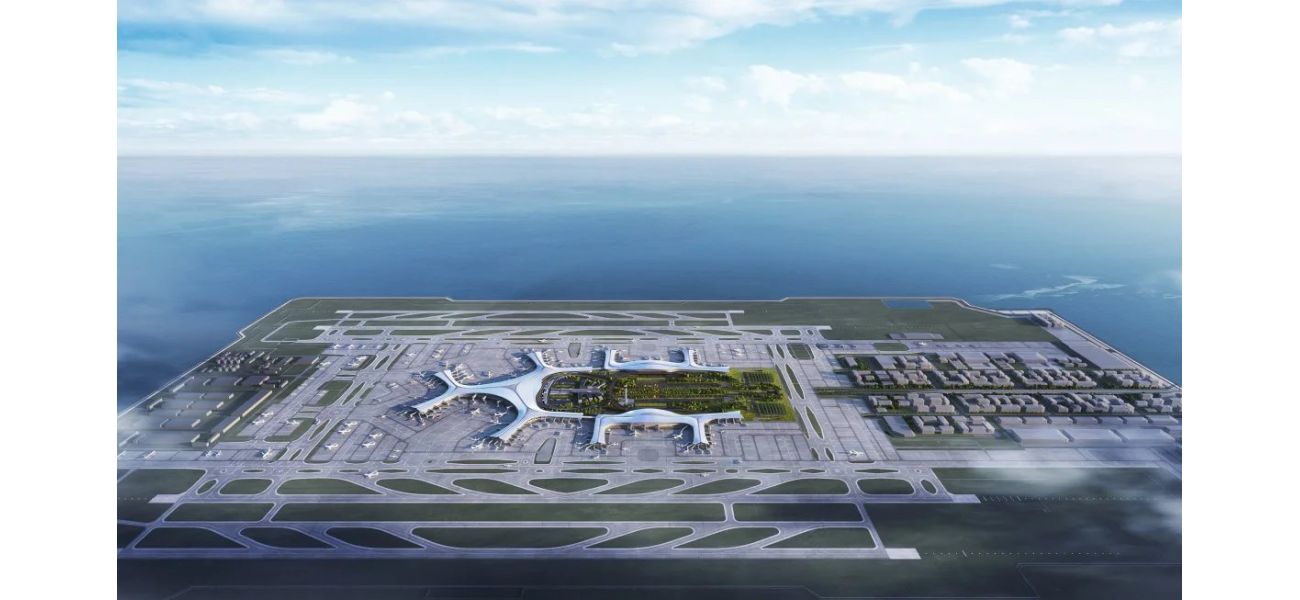 The biggest man-made island airport is emerging from the ocean.