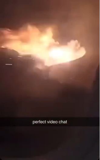 Airline plane experiences fire when wing hits runway during landing.