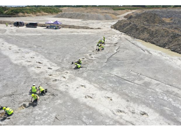 Ancient dinosaur footprints found in Oxfordshire, dating back 166 million years.