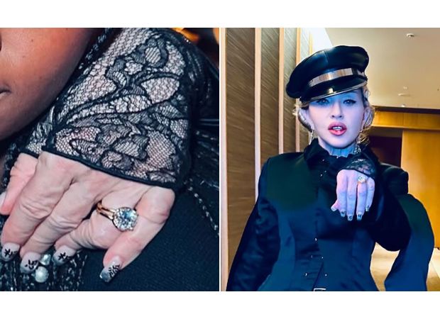 Madonna, 66, shows off ring and sparks speculation of engagement with 28-year-old boyfriend.